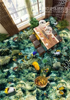 Underwater World Coral Sea Turtle Tropical Fish 3D Floor Tiles waterproof bathroom living room flooring mural