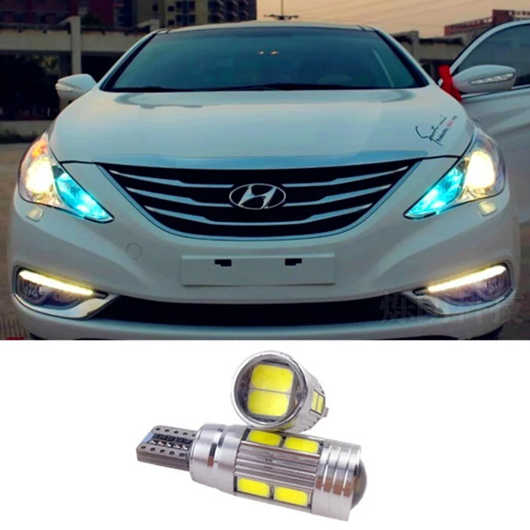 2 X T10 LED W5W Car LED Auto Lamp 12V Light bulbs with Projector Lens for hyundai ix35 i30 elantra ELANTRA Verna SANTA FE drl