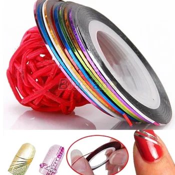 10 Color /bag 20m Rolls Nail Art UV Gel Tips Striping Tape Line Sticker DIY Decoration 6PXE 7GSV