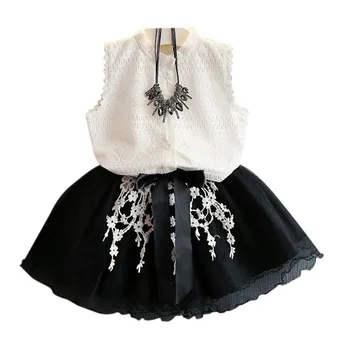 Cute Toddler Kids Girl White Lace Tops Shirts Tulle Skirts Girls Summer Outfits Sleeveless Princess Dress