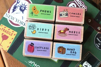 1Pcs New Travel Scener Wooden Stamps Cute DIY Rubber Stamp Creative Korea Seal Stamps H0556