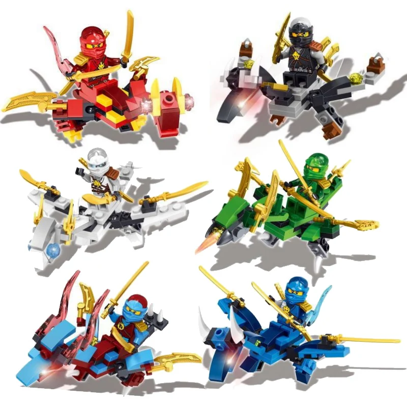 6pcs/lot Ninja Dinosaurs go Zane Jay Kai Dragon Figures Building Block Bricks Toys Kids Christmas Gifts