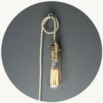 Modern Portable Pendant Light E26 E27 Socket 5.0 Metre Brown Knit Wires with Transparent EU or NA Plug Suspension Lamp