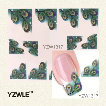 YZWLE Japanese Style Watermark Nail Art Sticker 3D Design Cute Green Feather, Water Transfer