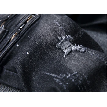 Fashion Black Man Slim Moto Biker Denim Jeans Skinny Pants Distressed Ripped Trourser Scratch with holes For Hiphop Men