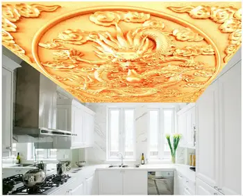 Wall Decoration Golden Dragon 3d wallpaper modern for living room murals ceiling Non woven wallpaper