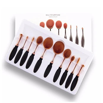 10pcs/set Golden Tooth Brush Oval Makeup Brushes Set Luxury MULTIPURPOSE Foundation Powder Brush Kits