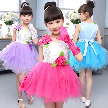 Kids Tutu Dress Girl Flower Dress Summer Girls Party Dresses with Gloves Fashion Dance Dress Kids Girls Clothes Ball Gown L198