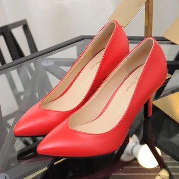 New 2017 Size 33-41 Sheepskin Red Sexy Pointed Toe Chaussure Femme Talon Women Pumps Ladies Shoes Woman Chaussure Femme