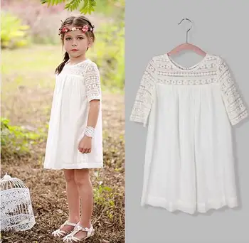 2016 Cotton Lace Girls Dress 4 to 10Y Casual Hot Summer Party Dress for Girls
