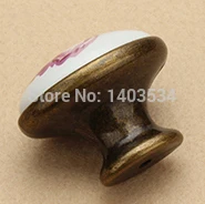Size 41*28mm oval shape ceramic antique brass knob size 41x28mm cabinet drawer pulls tulip flower print