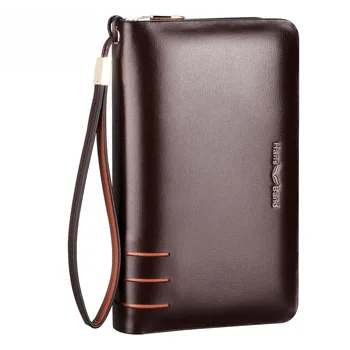 New Brand Split Leather Men's Clutch Bags Business Handbags Double Zipper Large Capacity Phone Wallet Hand Bags Clutch Purse