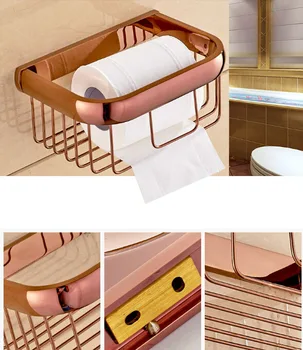 Wall Mounted Bathroom Shelf Brass Golden Paper Tissue Holder Toilet Paper Basket