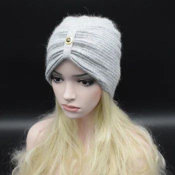 2017 New Fashion Ladies Metal Logo Accessory Winter Warm wool Turban Soft Knit Beanie Crochet Head wrap Women wool Hat knit Caps