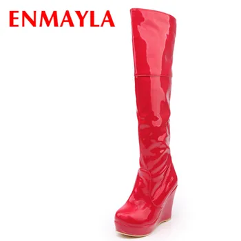 ENMAYLA White Red Platform Wedges Boots Over-The-Knee Long Boots Women High Heels Slip On Boots For Women Spring Autumn Shoes