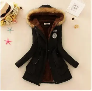 Womens Winter And Autumn Hooded Long Parkas Korean Cotton Padded Jackets Plus Size Plus Velvet Overcoats Jaqueta Feminina J1486
