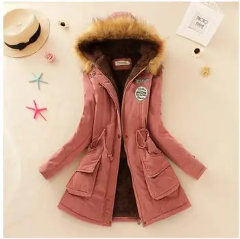 Womens Winter And Autumn Hooded Long Parkas Korean Cotton Padded Jackets Plus Size Plus Velvet Overcoats Jaqueta Feminina J1486
