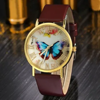 2016 Luxury Brand Women Dress Watch Fashion Butterfly Style Leather Band Analog Quartz Alloy Wristwatch Watches Relogio Feminino