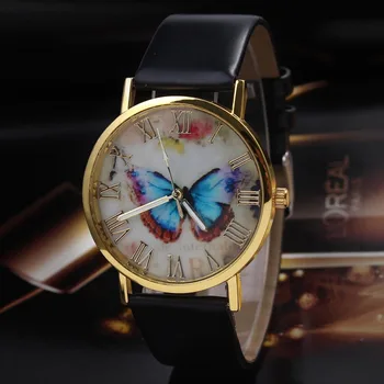 2016 Luxury Brand Women Dress Watch Fashion Butterfly Style Leather Band Analog Quartz Alloy Wristwatch Watches Relogio Feminino
