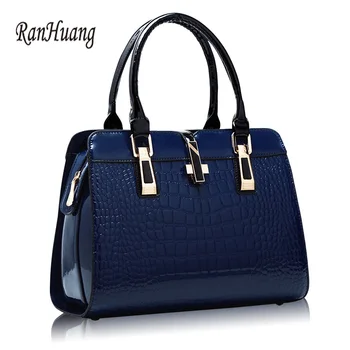 RanHuang Women Alligator Handbag Luxury Patent Leather Shoulder Bag Fashion Message Bags Blue Bolsa Feminina A166