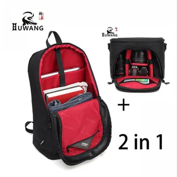 HUWANG 2 in 1 Multi-functional Camera Bag Waterproof Shockproof Digital DSLR Case Backpack for Canon Nikon SONY
