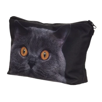 Women Neceser Portable Make Up Bag Case 3D Printing British Blue Cat Organizer Bolsa feminina Travel Toiletry Bag Cosmetic Bag