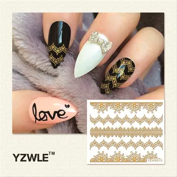 YZWLE 1 Sheet Hot Gold 3D Nail Art Stickers DIY Nail Decorations Decals Foils Wraps Manicure Styling Tools (YZW-6010)