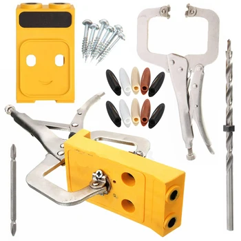 Pocket Hole Drill Guide Jig Set Kit Wood Woodworking Carpentery Hole Opening Tool Inclined Locator Wood Work Tools Sets