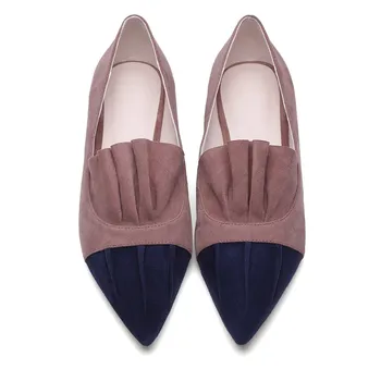 Pleated chaussure femme women flat shoes Bonded Leather Kid Suede woman casual shoes Pointed Toe Rubber Beautiful Comfortable