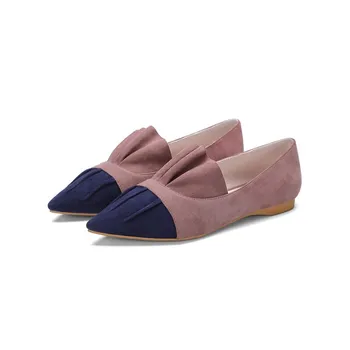 Pleated chaussure femme women flat shoes Bonded Leather Kid Suede woman casual shoes Pointed Toe Rubber Beautiful Comfortable