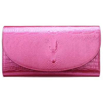 2016 Socialite Genuine Leather Hot Pink Alligator Pattern Women Clutch Shoulder Messenger Lady Bags Chains Envelope Evening Bag