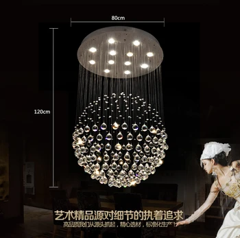 Crystal pendant lamp round led guest dining room lamp of modern simple and comfortable double staircase line bedroom clothes