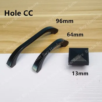 Square Single Knob Hole Pitch 64mm/96mm handle modern handle Kitchen Furniture Handle bedroom drawer handle black color