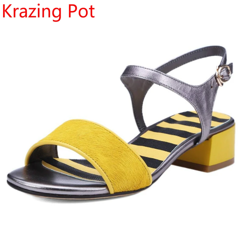 2017 Shoes Woman Thick Heel Ankle Straps Superstar Sandals Handmade Sweet European Design Runway Horsehair Office Lady Shoes 00