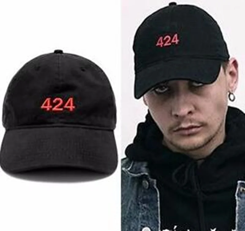 2016 New Popular fashion Embroidered Red 424 Logo baseball Cap Adjustable Snapback hat Black Streetwear 6 panel hats for men