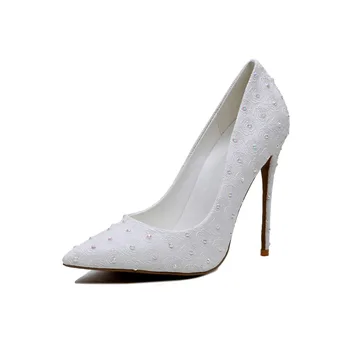 2017Spring/Autumn new hot white high heels shoes pumps elegant high heel with shallow wedding shoes bride white
