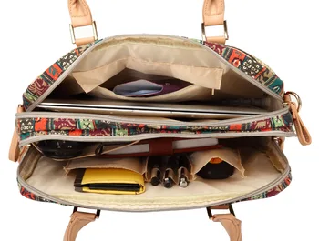 KAYOND Canvas Red Bohemia Style Print Women Shoulder Bag Handbag Laptop Sleeve Bag Messenger With Shoulder Belt 13 14 15 inch