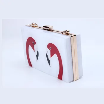 2017 New Flamingo Evening Clutch Bag Acrylic Shoulder Crossbody Bag Women Chain Box Bag Female Flat Messager Bag