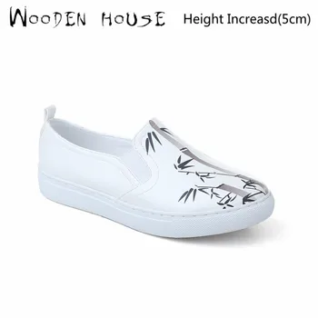 Spring Ladies Round Toe Walking Comfortable Casual Shoes New Ink Painting Bamboo Printing Women Flats Fashion Platform Loafers