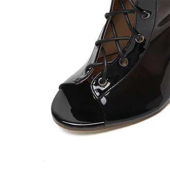 MoBeiNi Black PVC Shoes Women Pumps Summer Roman Cool Boots Fashion High Heels Sexy Open Toe Transparent Crystal Heel Sandals