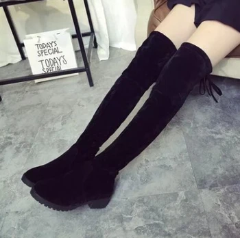 201 Western Style Winter Over The Knee Boots Square High Heel Women Boots Sexy Ladies Lace Up Fashion Boots Size34-40