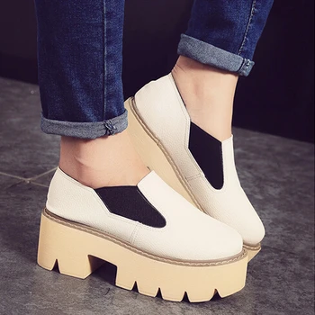 Autumn Women Flats Fashion Round Head Flat Platform Shoes Woman Thick Bottom Casual Single Shoes PU Leather Boat Shoes