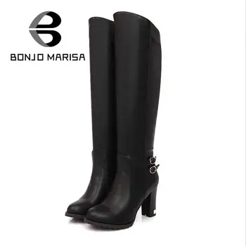 Big size 34-43 Fashion Women Knee Boots Sexy High Heels Buckle Decoration Spring Autumn Shoes Round Toe Platform Winter Boots