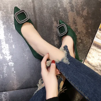 AVVVXBW 2017 Spring Shoes Woman Suede Pointed High Heel Shallow Thin Mouth Diamond Square Buckle Women's Shoes Sexy Pumps