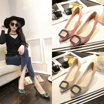 AVVVXBW 2017 Spring Shoes Woman Suede Pointed High Heel Shallow Thin Mouth Diamond Square Buckle Women's Shoes Sexy Pumps