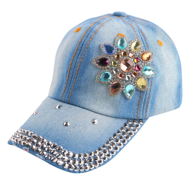 Good qaulity new most popular women girl children 54 CM size spring summer floral baseball cap rhinestone fashion snapback hats