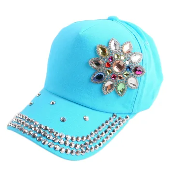 Good qaulity new most popular women girl children 54 CM size spring summer floral baseball cap rhinestone fashion snapback hats