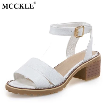 MCCKLE Women Casual Shoes Female Ankle Straps mid heel Roman Sandals Ladies Summer Comfort Fashion Sandals