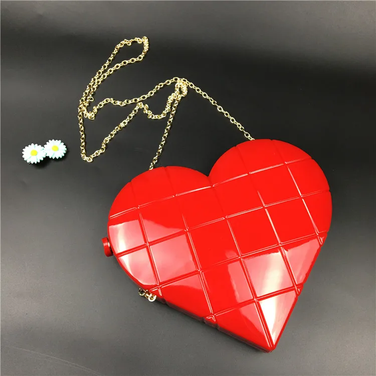 2016 Fashion cute heart-shaped lattice plastic clutch evening bag mini shoulder bag across body handbag gift flap messenger bag