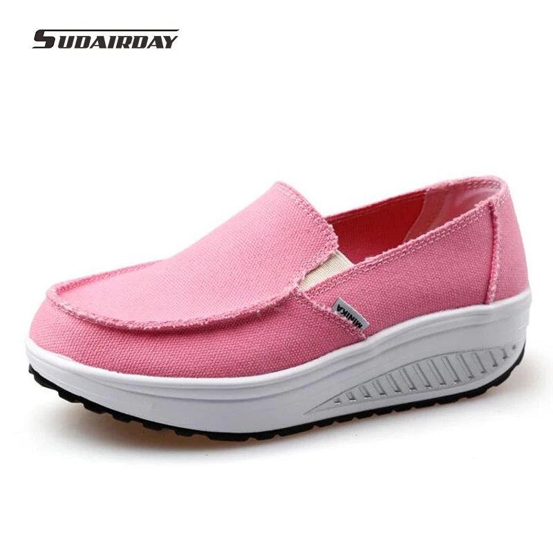 2016 Women Spring/Summer 6 Colors Canvas Flat Platform Casual Shoes Womens Walking Shoes Woman Solid Swing Weight Loss Shoes